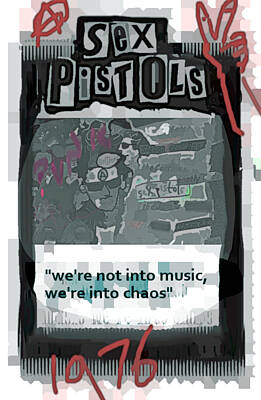 City Scenes Drawings - Sex Pistols 1976 b and w  poster  by Enki Art