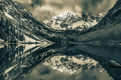 Landscapes Royalty Free Images - Shades of Aspen - Maroon Bells in Sepia Royalty-Free Image by Gregory Ballos