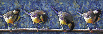 Birds Digital Art Rights Managed Images - Sharing a Branch Royalty-Free Image by Ronald Bolokofsky