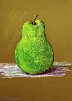 Drawings Rights Managed Images - Single pear Royalty-Free Image by Asha Sudhaker Shenoy