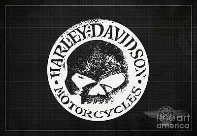 Best Sellers - Transportation Digital Art - Skull Harley Davidson Tank Logo Dark Grey Background by Drawspots Illustrations