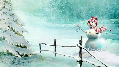 Childrens Room Animal Art - Snowman Smiling In Winter Ultra HD by Hi Res