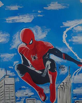 Comics Paintings - Spidey Swinging by Antonio Moore