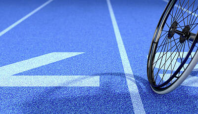 Sports Royalty-Free and Rights-Managed Images - Sports Wheelchair On Athletics Track by Allan Swart