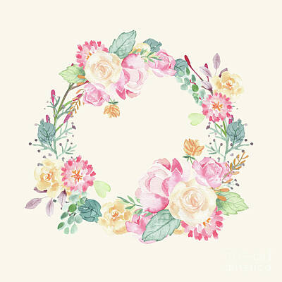 Florals Digital Art - Spring Bouquet Wreath Seashell Floral Print  by Sharon Mau