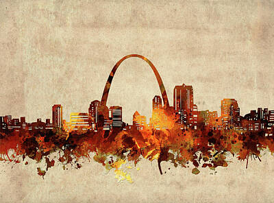 Best Sellers - Abstract Skyline Digital Art - St Louis Skyline Sepia by Bekim M