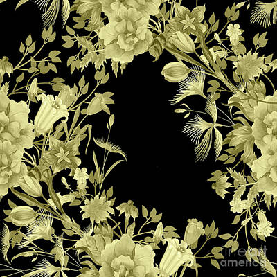 Florals Digital Art - Stardust Black and Gold Floral Motif  by Sharon Mau