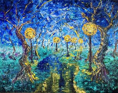 Roses Paintings - Starry Night in Central Park by Chris RoseS