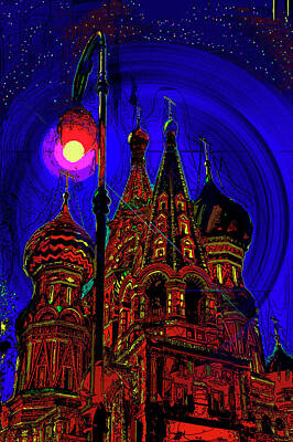 Travel Pics Digital Art Royalty Free Images - Starry night. Pokrovsky Cathedral. Royalty-Free Image by Andy i Za