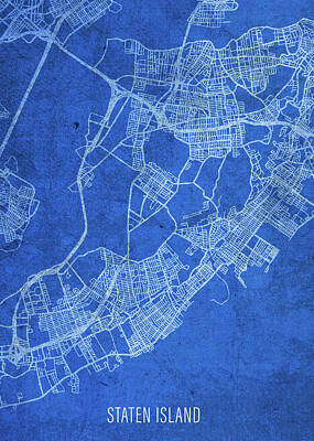 City Scenes Mixed Media Royalty Free Images - Staten Island New York City Street Map Blueprint Royalty-Free Image by Design Turnpike