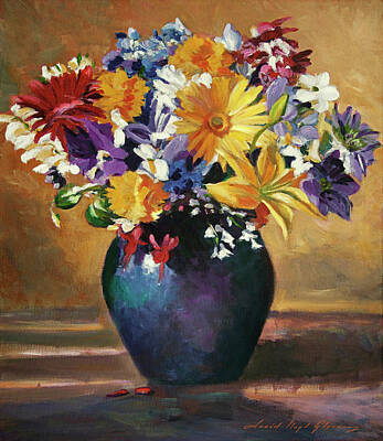 Still Life Paintings - Still Life Blue Vase by David Lloyd Glover