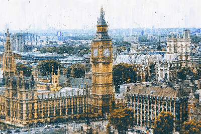 London Skyline Painting Royalty Free Images - Streets of London - 08 Royalty-Free Image by AM FineArtPrints