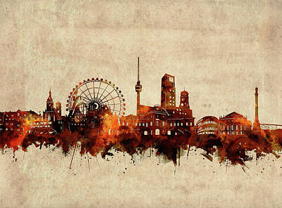 Recently Sold - Abstract Skyline Digital Art - Stuttgart Skyline Sepia by Bekim M