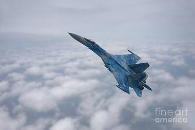 Animal Watercolors Juan Bosco Royalty Free Images - SU-27 Flanker Above The Clouds Royalty-Free Image by Rawshutterbug