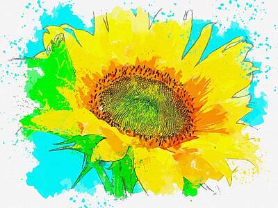 Sunflowers Royalty Free Images - Sunflower 3 watercolor by Ahmet Asar Royalty-Free Image by Celestial Images