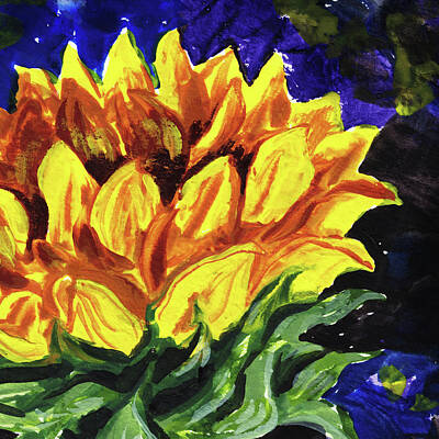 Sunflowers Royalty-Free and Rights-Managed Images - Sunflower Art Floral Impressionism  by Irina Sztukowski