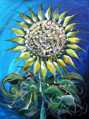 Sunflowers Paintings - Sunflower at Dawn by J Vincent Scarpace