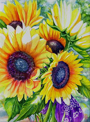 Sunflowers Paintings - Sunflower IV with Purple Bandana by Patricia Allingham Carlson