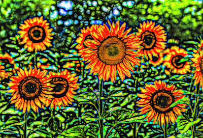 Impressionism Photo Rights Managed Images -  Sunflowers Stained Glass Art Royalty-Free Image by David Pyatt