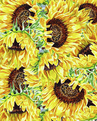 Sunflowers Paintings - Sunny Day Watercolor Sunflowers Pattern by Irina Sztukowski