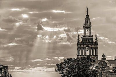 Royalty-Free and Rights-Managed Images - Sunrays Over Giralda Tower - Kansas City Country Club Plaza Sepia by Gregory Ballos