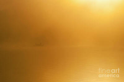 Curated Round Beach Towels Royalty Free Images - Sunrise on Lake Cassidy with Fishermen Royalty-Free Image by Jim Corwin