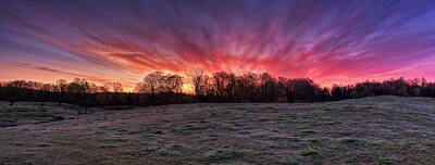 Ocean Diving - Sunrise Over A Frosted Pasture Panorama by Dale Kauzlaric