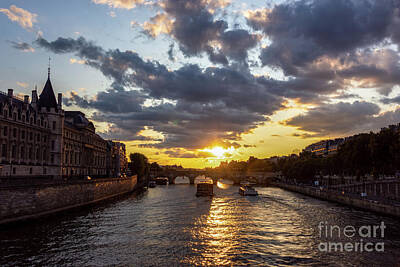 Paris Skyline Photos - Sunset over Conciergerie at night, Paris, France. by Ulysse Pixel