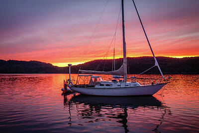 Ingredients Rights Managed Images - Sunset Sailboat Serenity Royalty-Free Image by Stephen Waycott