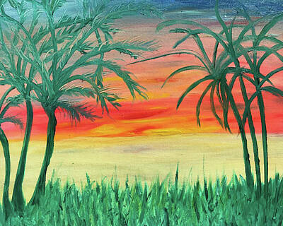 Moody Trees Rights Managed Images - Sunset with Palm Trees #2 Royalty-Free Image by Susan Grunin