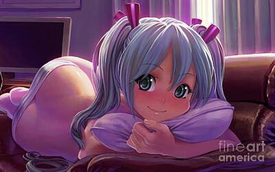 Comics Drawings - Super Cute Hentai Girl Relaxing On Couch Ultra HD by Hi Res