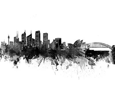 Abstract Skyline Digital Art - Sydney Skyline Bw by Bekim M