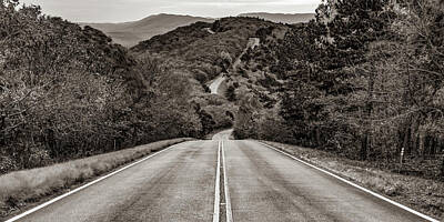 Tool Paintings - Talimena Scenic Byway Drive and Winding Stair Mountain Panorama - Sepia by Gregory Ballos