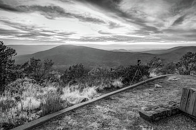 Mountain Royalty-Free and Rights-Managed Images - Talimena Scenic Byway Overlook - Oklahoma Ouachita Mountain Landscape BW by Gregory Ballos