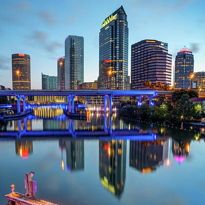 Royalty-Free and Rights-Managed Images - Tampa Skyline at Dawn Over The Riverwalk 1x1 by Gregory Ballos