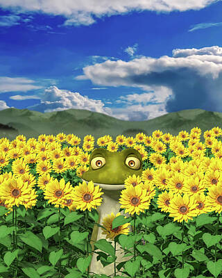 Best Sellers - Sunflowers Digital Art - The Friendly Frog by Betsy Knapp