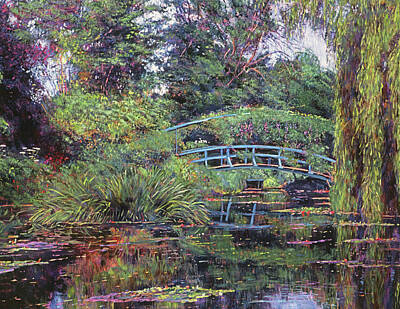 Lilies Paintings - The Japanese Footbridge by David Lloyd Glover