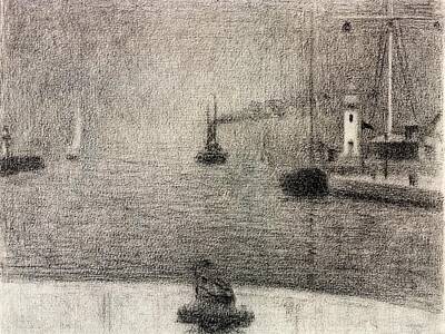 Animal Paintings David Stribbling Rights Managed Images - The Port of Honfleur 1886 Royalty-Free Image by Georges Seurat