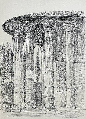 Recently Sold - Landscapes Drawings - The Temple of Vesta in Rome, Italy by Denys Kuvaiev