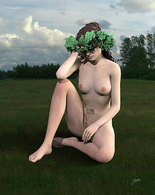 Nudes Digital Art - Thinking nymph by Joaquin Abella