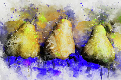 Vintage Neon Signs - Three Pears - Still Life Watercolor by Western Exposure