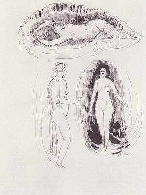 Spiral Staircases - Three Studies of Females Nude, 1910-14 by Odilon Redon