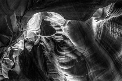 Abstract Landscape Photos - Through The Shadows - Antelope Canyon Monochrome by Gregory Ballos