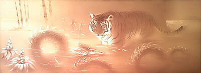 Animals Paintings - Tiger and Dragon by Alina Oseeva