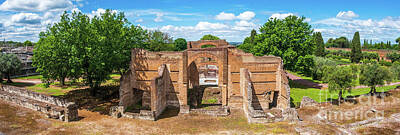 Landmarks Rights Managed Images - Tivoli - Villa Adriana cultural Rome tour- archaeological landmark in Italy panoramic horizontal of Three Exedras building Royalty-Free Image by Luca Lorenzelli