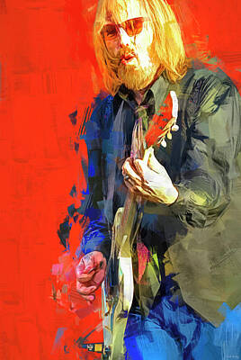 Musician Mixed Media Rights Managed Images - Tom Petty Live Royalty-Free Image by Mal Bray