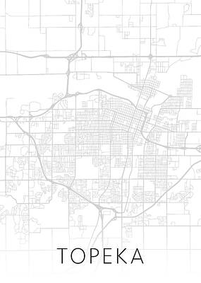 City Scenes Mixed Media - Topeka Kansas City Street Map Black and White Series by Design Turnpike