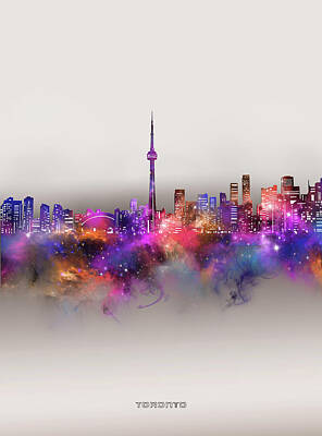 Recently Sold - Abstract Skyline Digital Art - Toronto Skyline Galaxy by Bekim M