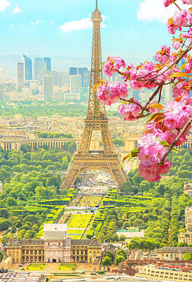 Paris Skyline Photos - Tour Eiffer with cherry blossom by Benny Marty