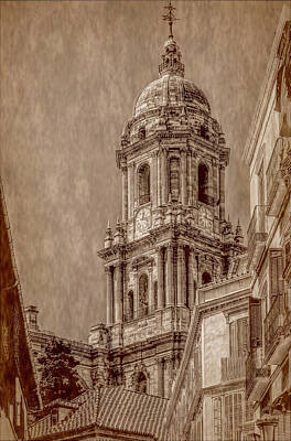 Christmas In The City - Towering Above Malaga, Sepia Vertical by Marcy Wielfaert